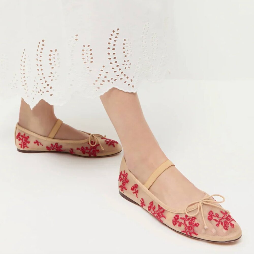 Leonie Caramel/Red Embroidered Ballet Flat - Picture 2 of 5